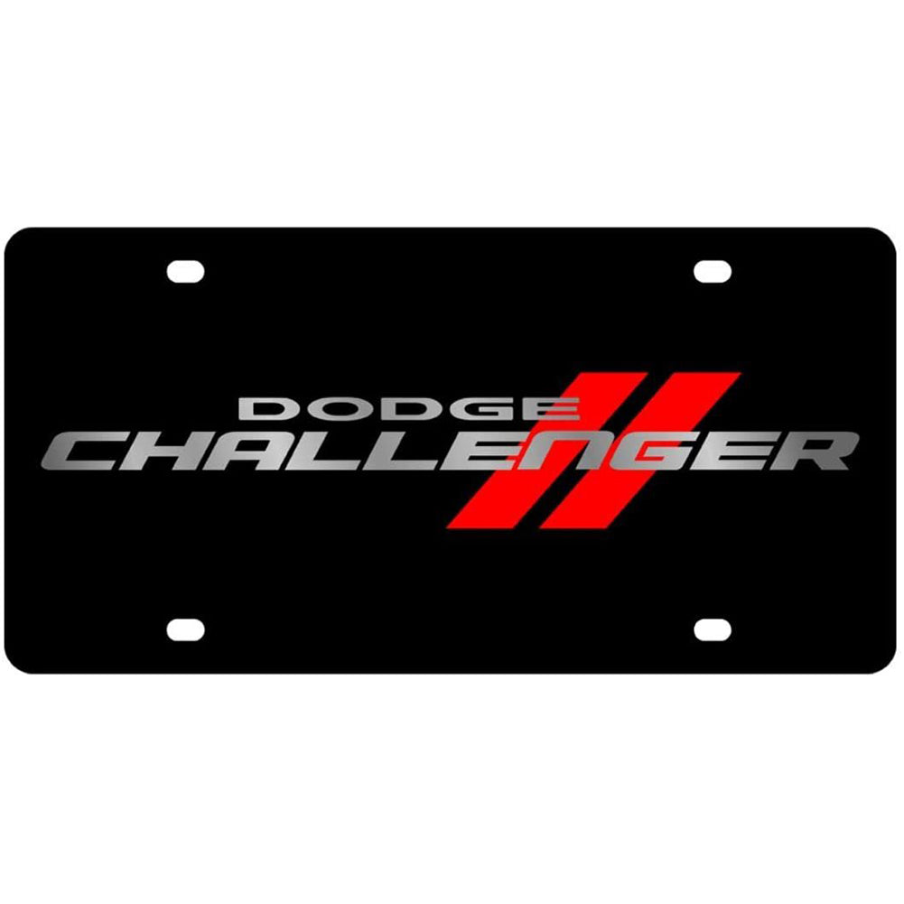Dodge Challenger License Plate - Black Acrylic with Red Stripes-SR1 Performance