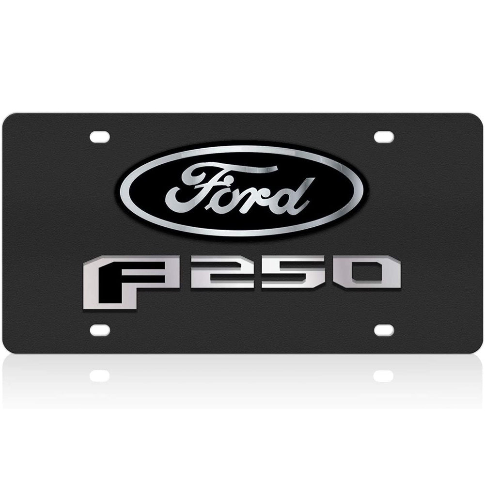 Ford F-250 License Plate - Black Carbon Steel with Mirrored Logo-SR1 Performance