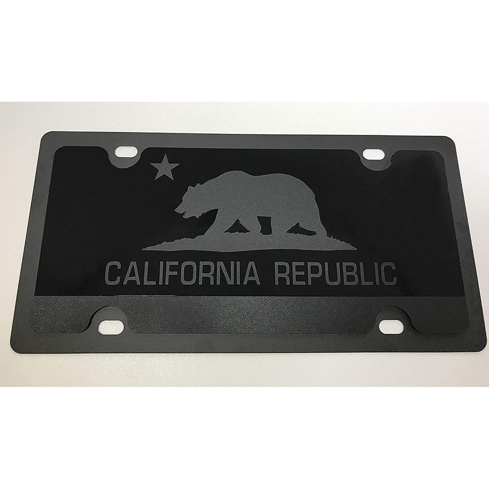 California Republic State Flag Blacked Out Carbon Steel License Plate-SR1 Performance
