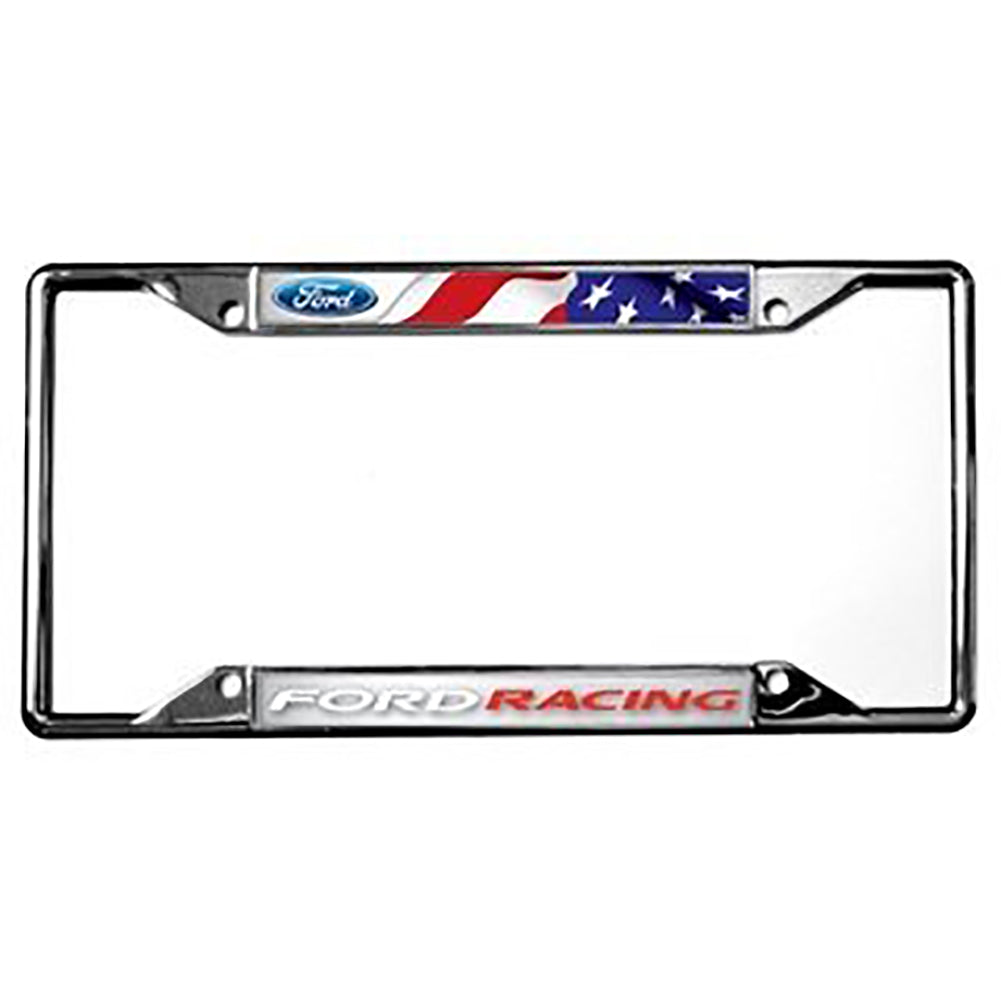 Ford Racing with Flag License Plate Frame - Chrome-SR1 Performance