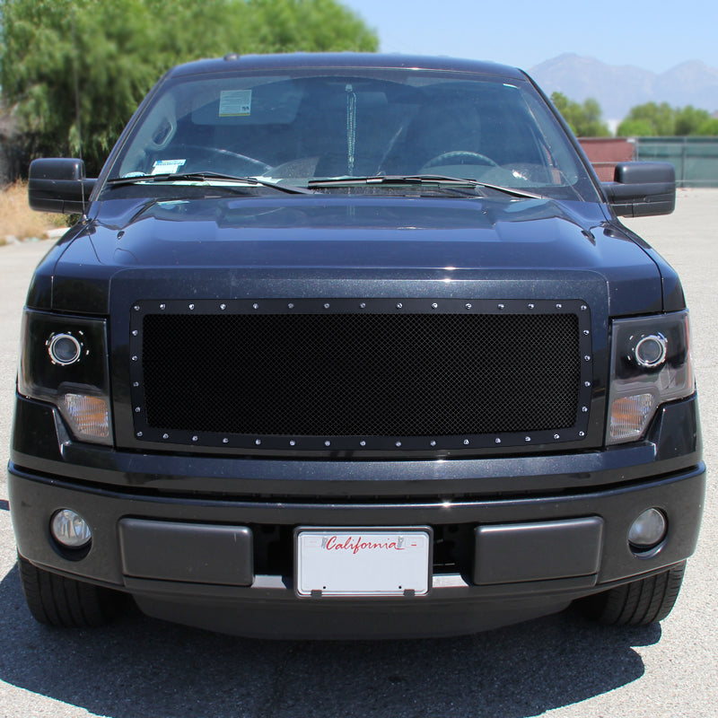 2009-2014 Ford F-150 Rivet Style Black Stainless Steel Mesh Grille Center Insert