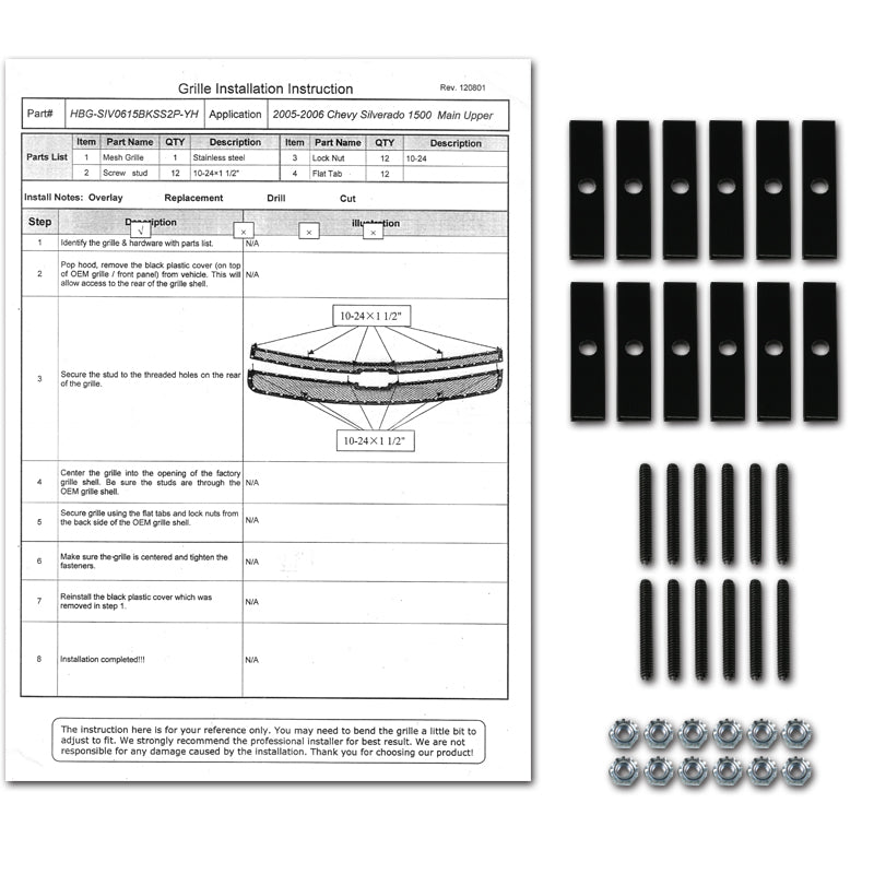 2005-2007 Chevrolet Silverado Rivet Style Black Stainless Steel 2PC Mesh Grille Insert