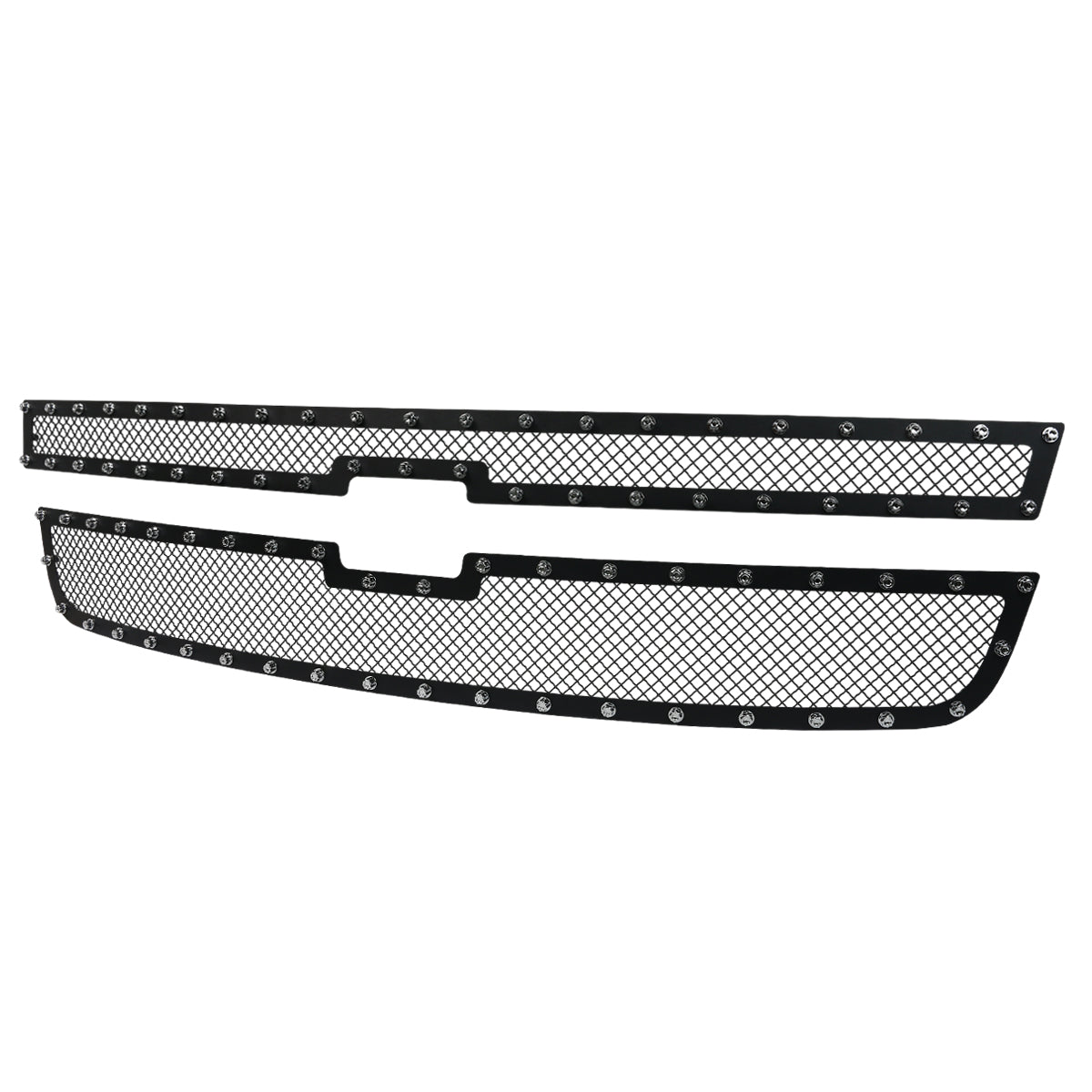 2005-2007 Chevrolet Silverado Rivet Style Black Stainless Steel 2PC Mesh Grille Insert