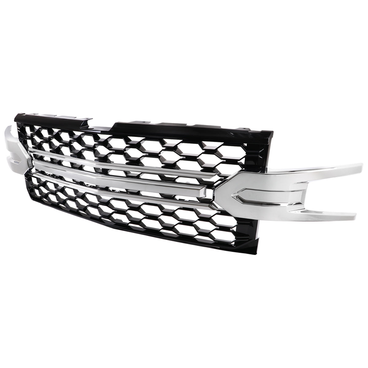 2019-2022 Chevrolet Silverado 1500 LT Glossy Black Honeycomb Hood Grille w/ Chrome Trim