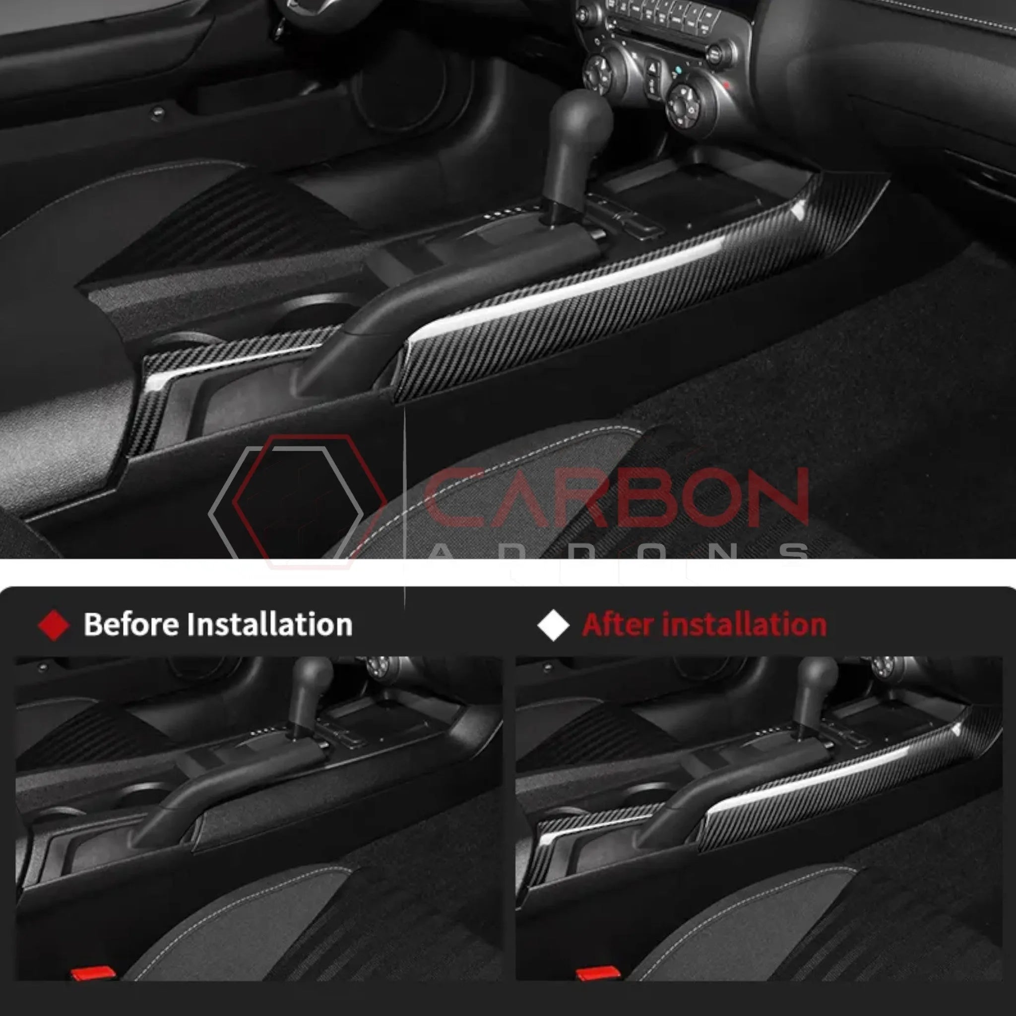 2010-2015 Chevy Camaro Carbon Fiber Center Console Side Trim Covers