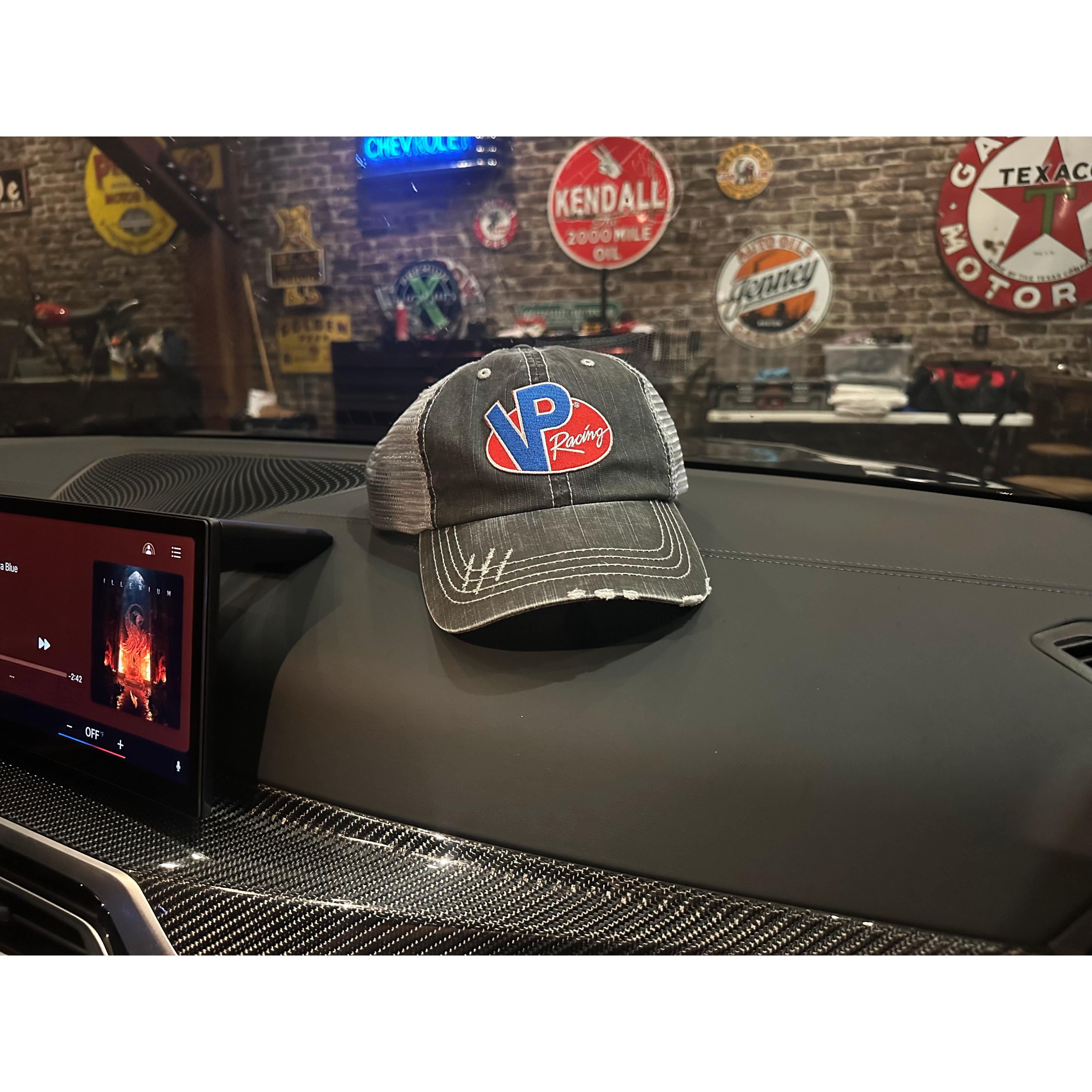 VP Racing Fuels Weathered Logo Cap - Low Profile Adjustable Trucker Hat - Grey-SR1 Performance