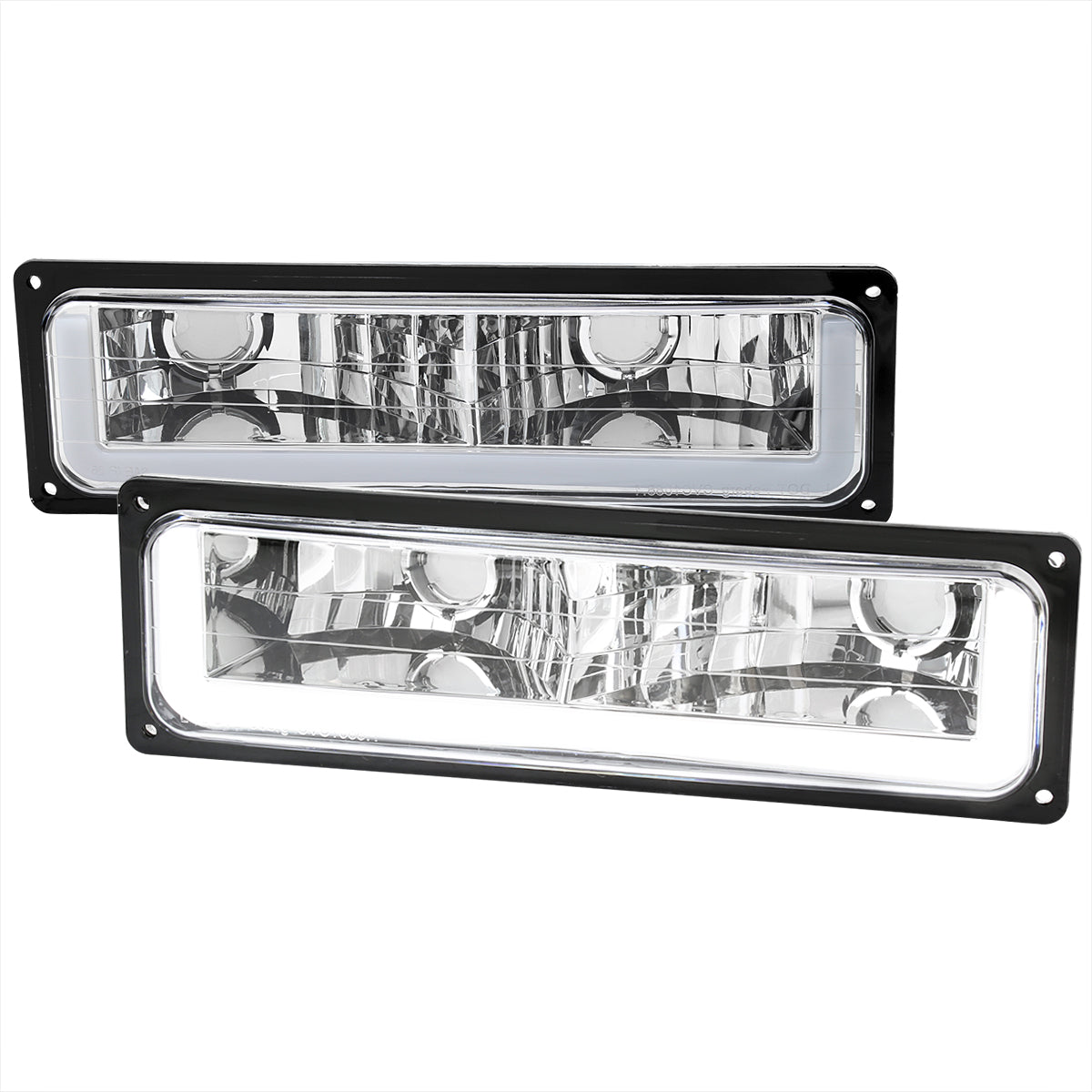 1988-1998 Chevrolet C10 GMC C/K LED Strip Bumper Corner Signal Lights (Chrome Housing/Clear Lens)