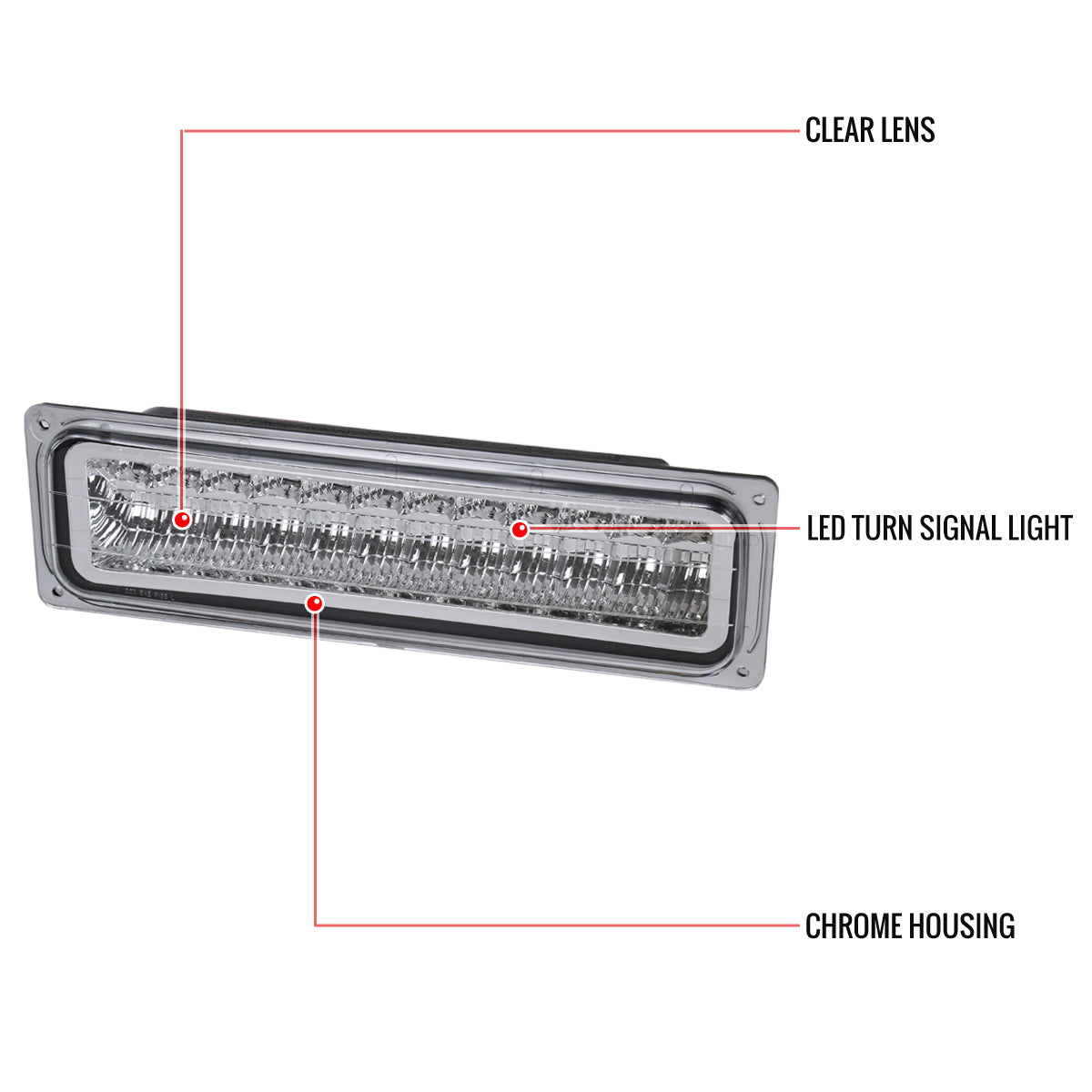 1988-1998 Chevrolet C/K Blazer/Tahoe/Silverado GMC Sierra/Yukon LED Bumper Lights (Chrome Housing/Clear Lens)