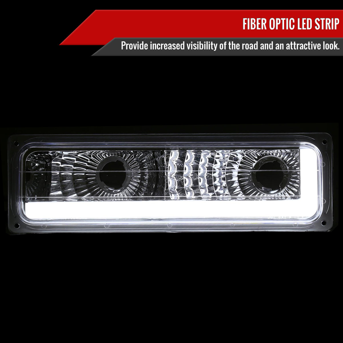 1988-1998 Chevrolet/GMC C10 C/K LED Strip Bumper Corner Signal Lights (Chrome Housing/Clear Lens)