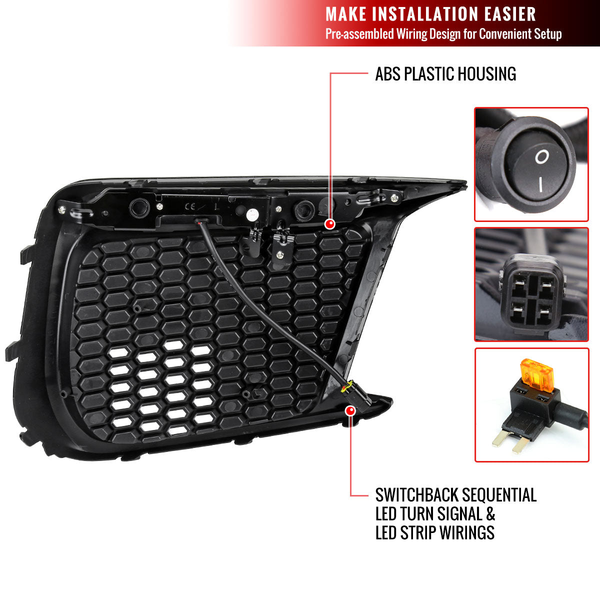 2018-2021 Subaru Impreza WRX STI LED Sequential Switchback Signal Fog Light Mesh Bezels (Glossy Black Housing/Clear Lens)