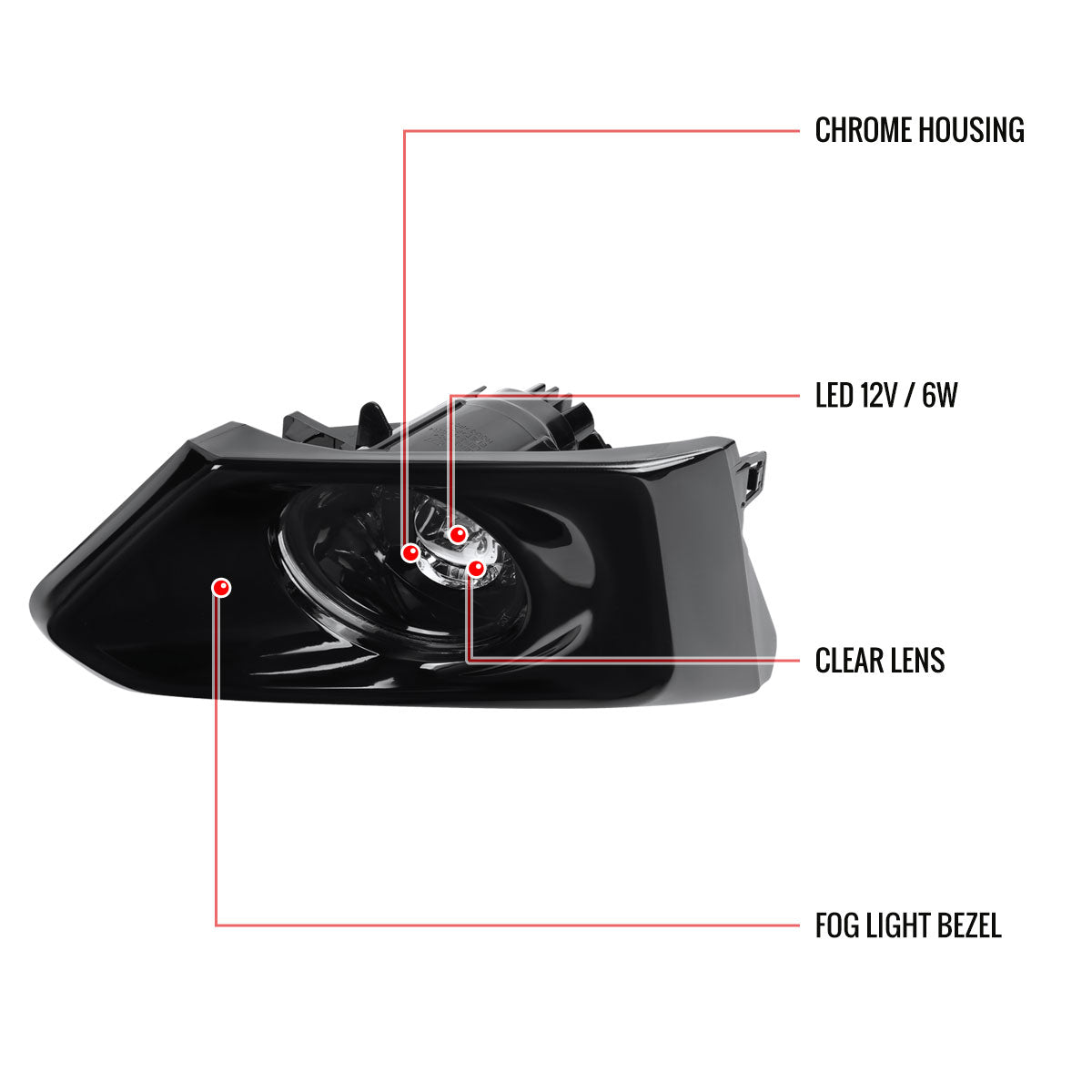 2019-2021 Nissan Altima 12v/6w LED Fog Lights Kit (Chrome Housing/Clear Lens)
