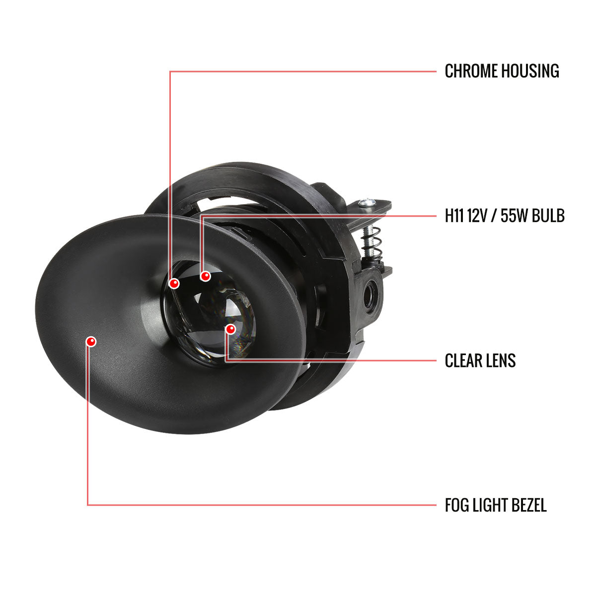 2015-2023 Dodge Challenger H11 12V/55W Projector Fog Lights Kit (Chrome Housing/Clear Lens)