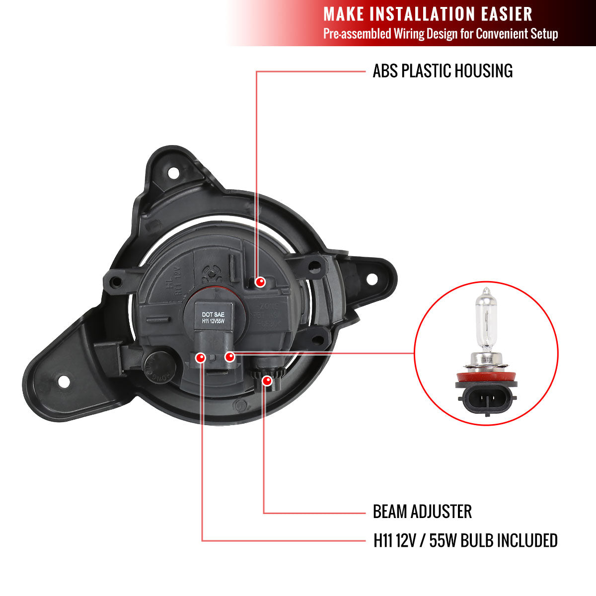 2018-2019 Toyota C-HR 12V/55W H11 Fog Lights Kit (Chrome Housing/Clear Lens)