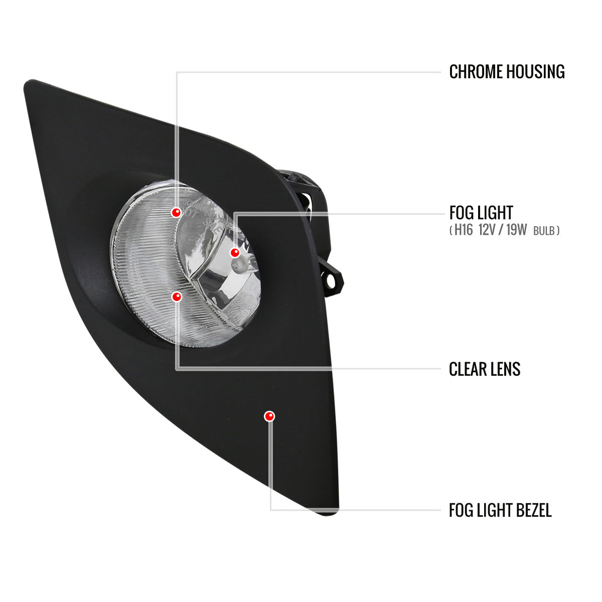 2014-2016 Toyota Corolla H16 Fog Lights Kit (Chrome Housing/Clear Lens)