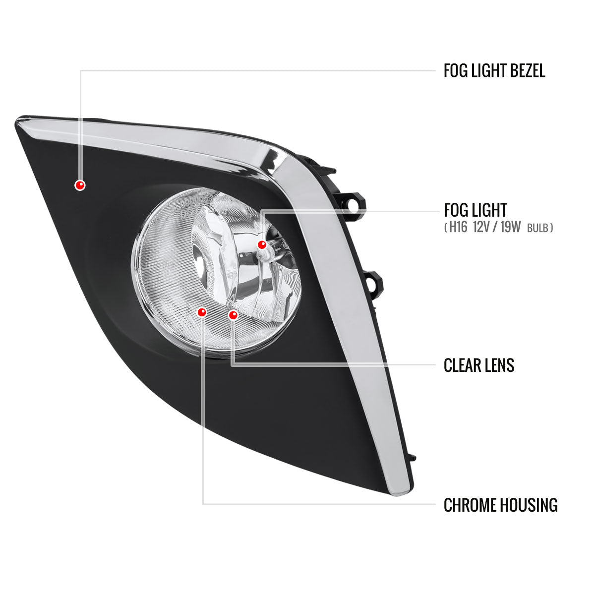 2014-2016 Toyota Corolla H16 Silver Bezel Fog Lights Kit (Chrome Housing/Clear Lens)