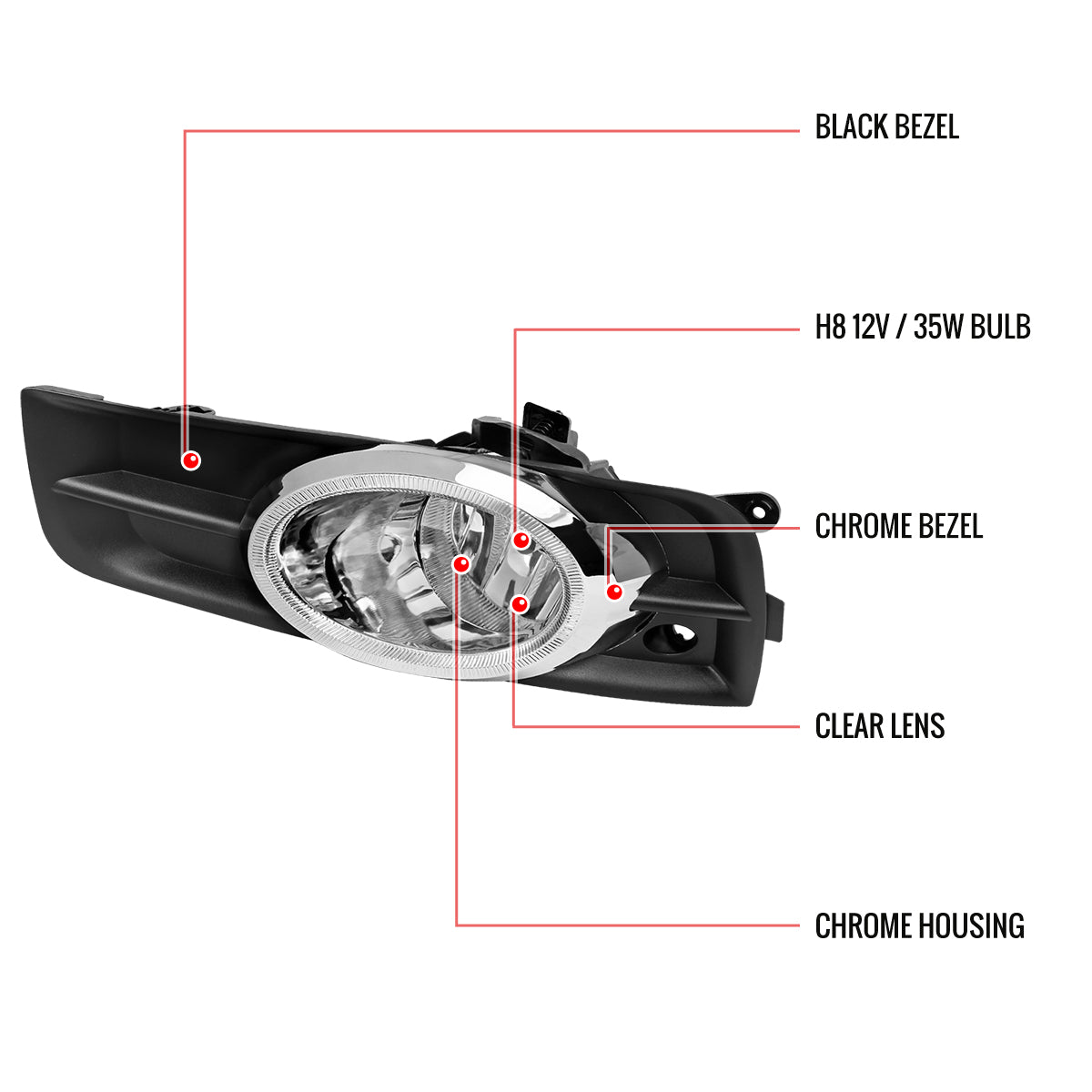 2011-2014 Chevrolet Cruze H8 Fog Lights Kit (Chrome Housing/Clear Lens)