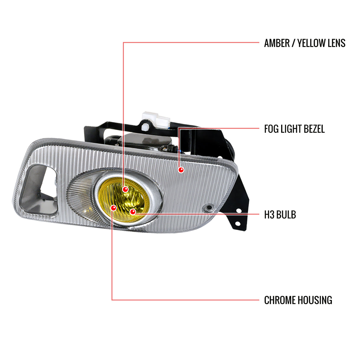 1992-1995 Honda Civic Coupe/Hatchback H3 Fog Lights Kit (Chrome Housing/Yellow Lens)