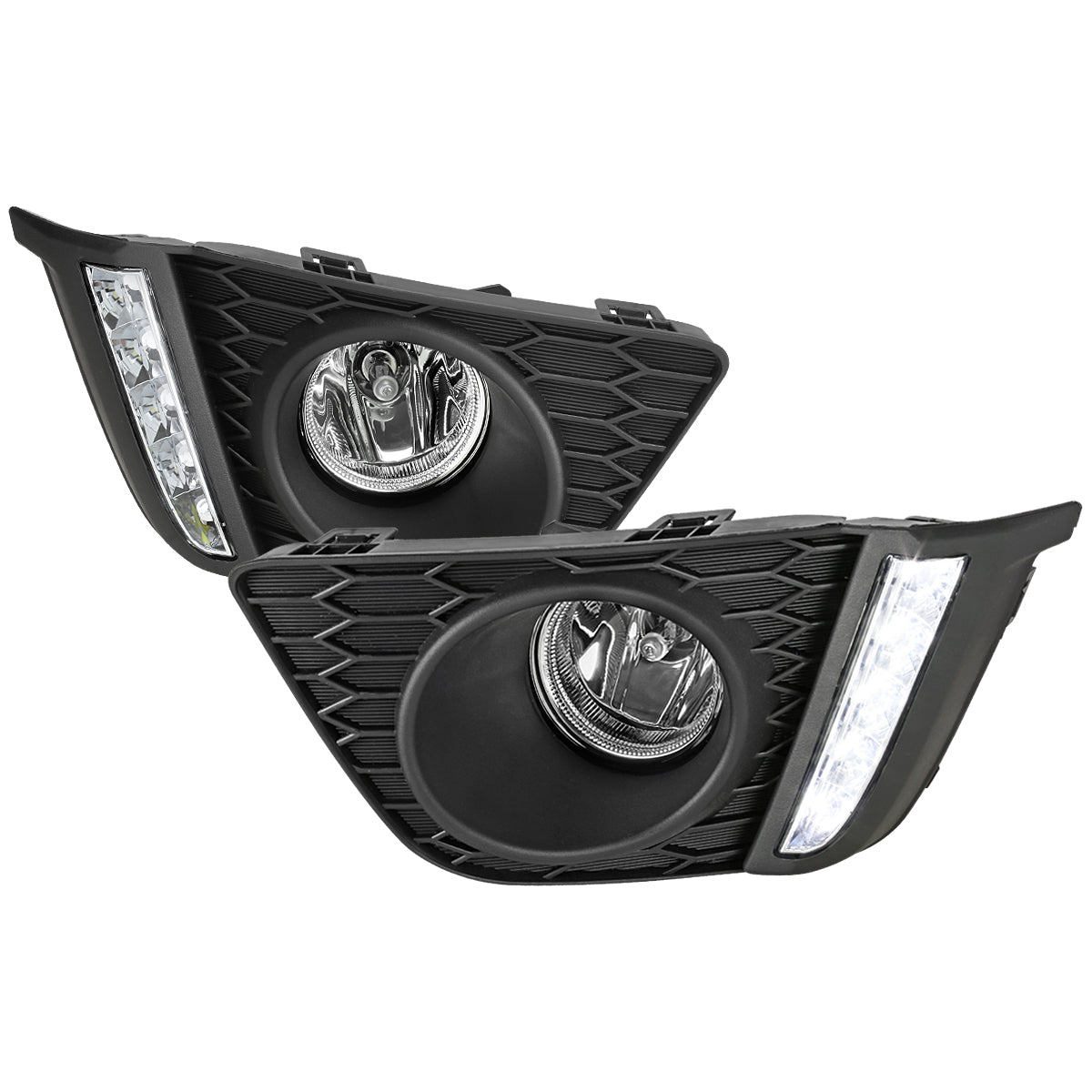 2015-2017 Honda Fit 12V/55W H11 Fog Lights w/ LED Light Strip (Chrome Housing/Clear Lens)