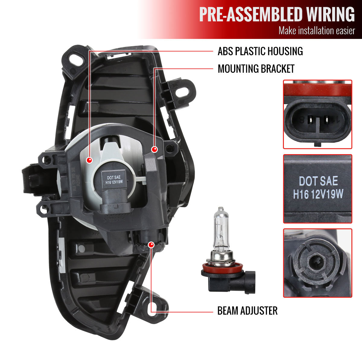 2019-2022 Toyota RAV4 H16 Fog Lights Kit (Chrome Housing/Clear Lens)