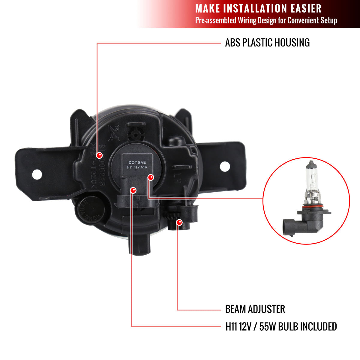 2013-2015 Nissan Sentra H11 Fog Lights Kit w/ Switch & Wiring Harness (Chrome Housing/Clear Lens)