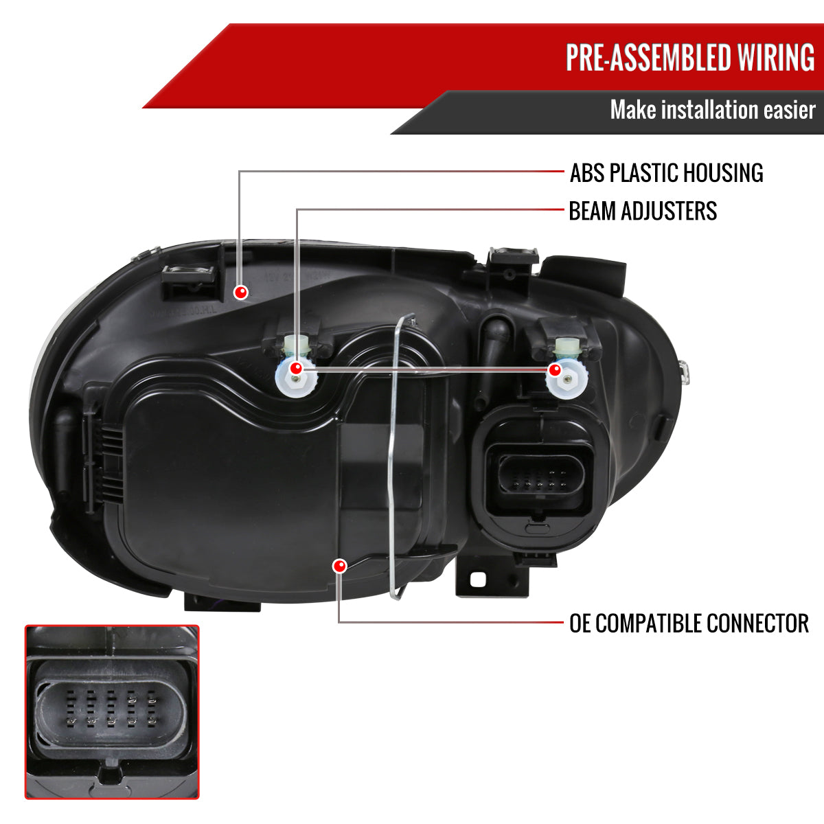 1999-2006 Volkswagen Golf Mk4 GTI/R32 Cabrio V2 Factory Style Headlights (Matte Black Housing/Clear Lens)