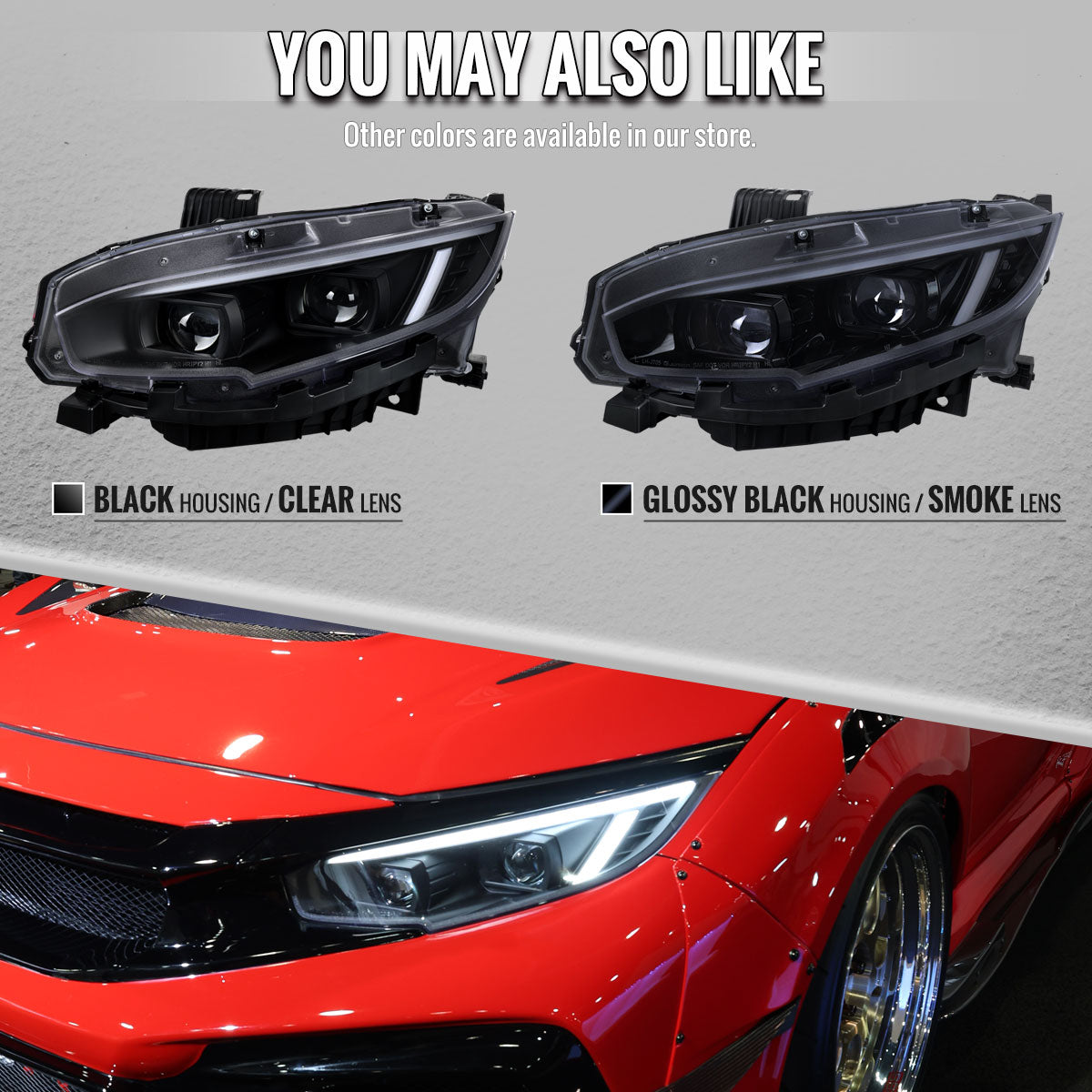 2016-2021 Honda Civic Full LED Projector Headlights w/ Switchback LED Sequential Turn Signals DRL Parking Strip (Glossy Black Housing / Smoked Lens)