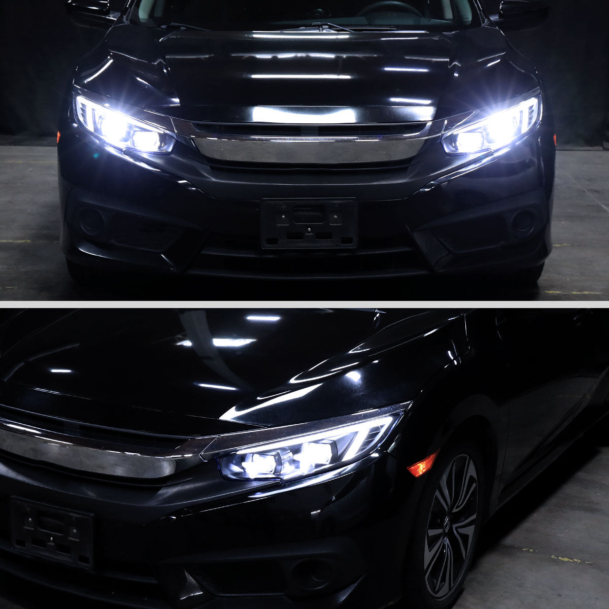 2016-2021 Honda Civic Full LED Projector Headlights w/ Switchback LED Sequential Turn Signals DRL Parking Strip (Matte Black Housing / Clear Lens)