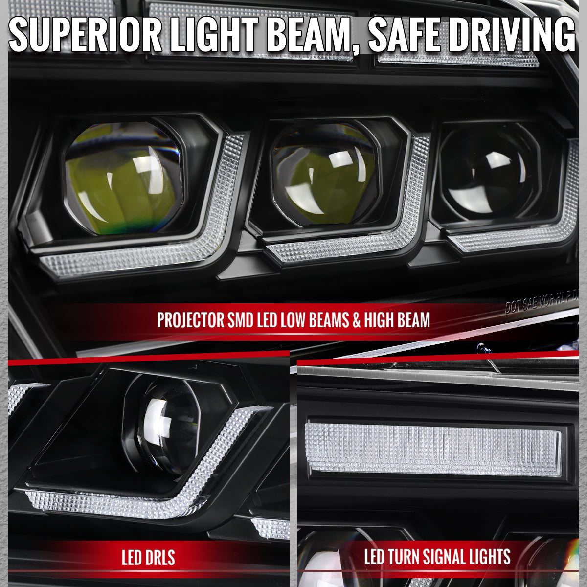 2010-2014 Ford Mustang Full LED Projector Headlights Sequential Turn Signal Switchback DRL (Matte Black Housing / Clear Lens)