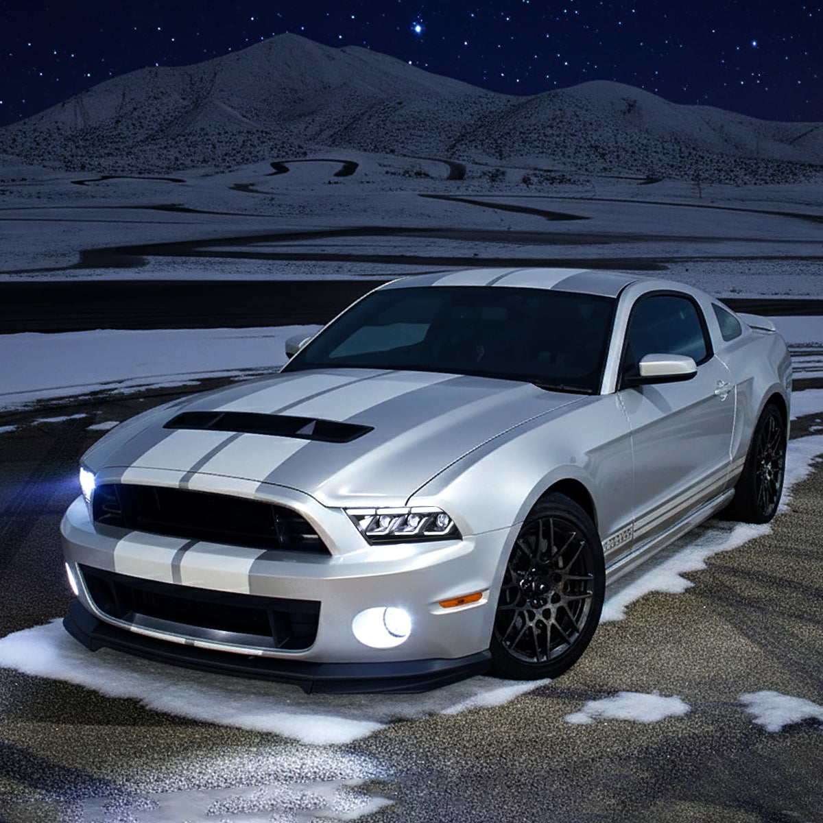 2010-2014 Ford Mustang Full LED Projector Headlights Sequential Turn Signal Switchback DRL (Matte Black Housing / Clear Lens)