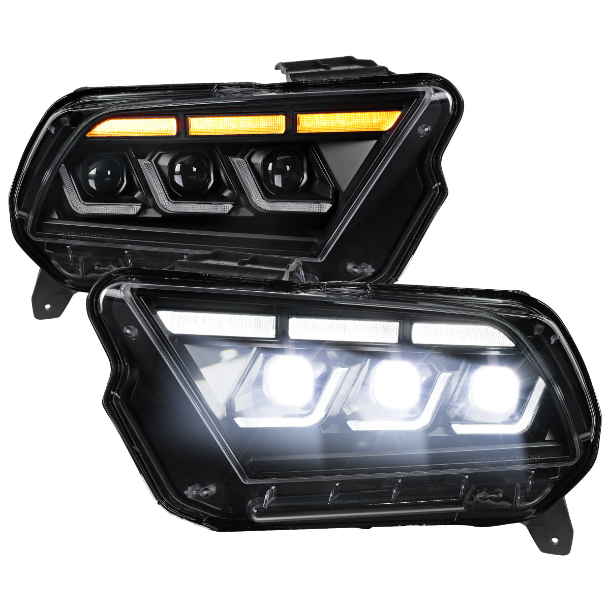 2010-2014 Ford Mustang Full LED Projector Headlights Sequential Turn Signal Switchback DRL (Matte Black Housing / Clear Lens)