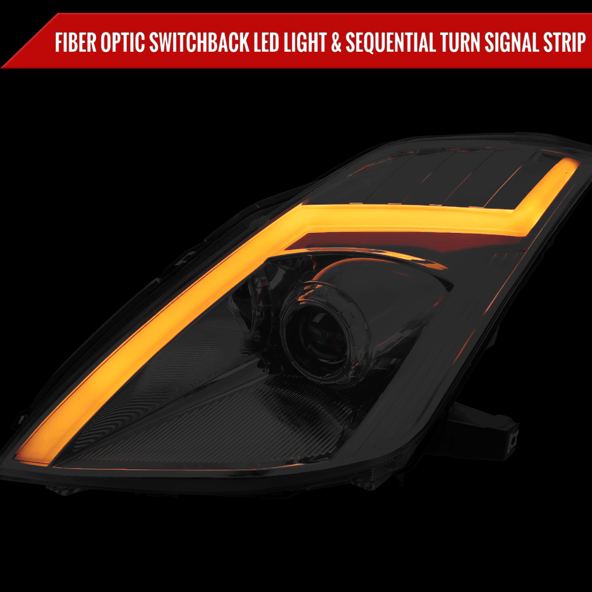 2006-2009 Nissan 350Z Switchback Sequential Turn Signal Animated LED Bar Projector Headlights (Chrome Housing/Clear Lens)