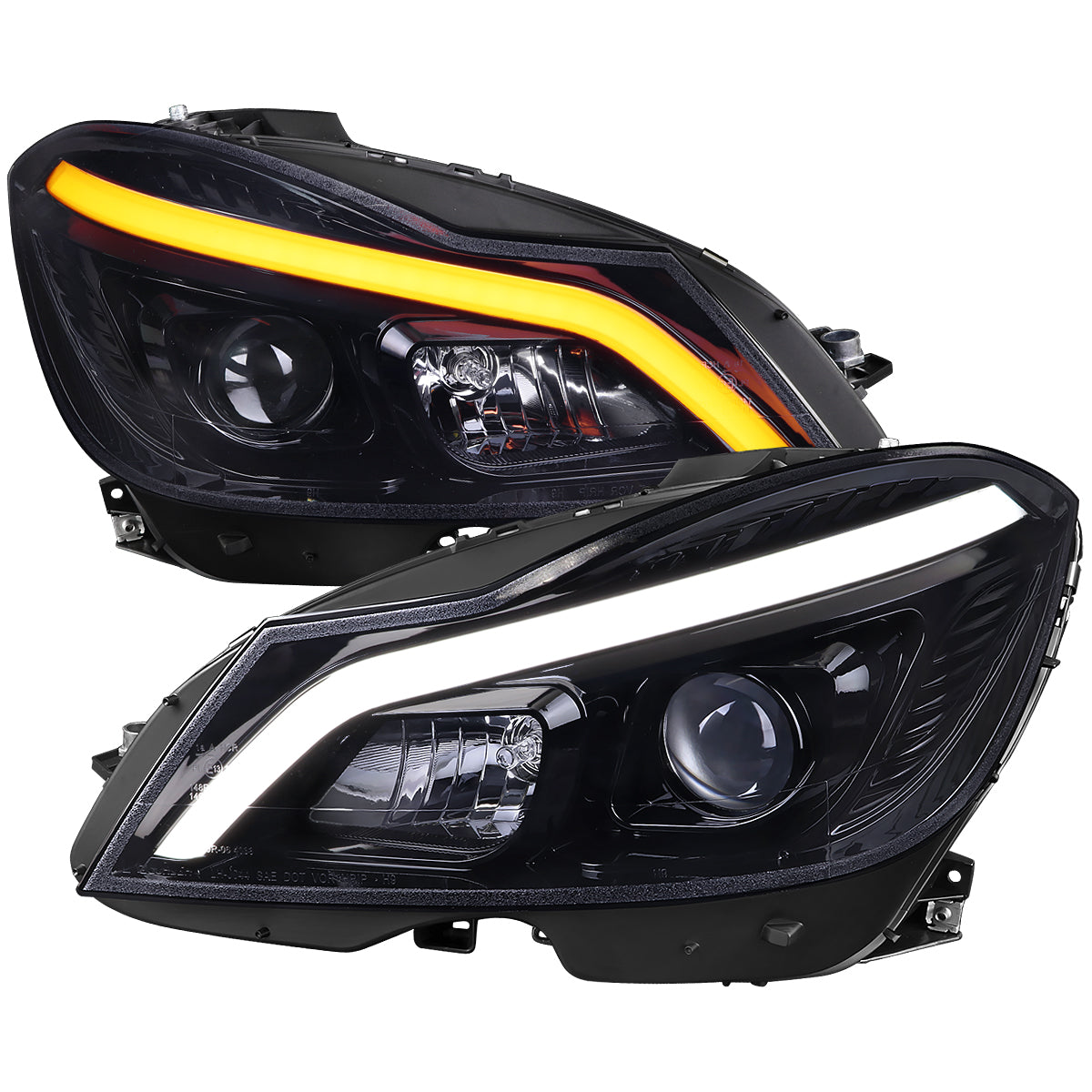 2012-2014 Mercedes-Benz W204 C-Class Switchback Sequential LED Bar Projector Headlights (Matte Black Housing/Smoked Lens)