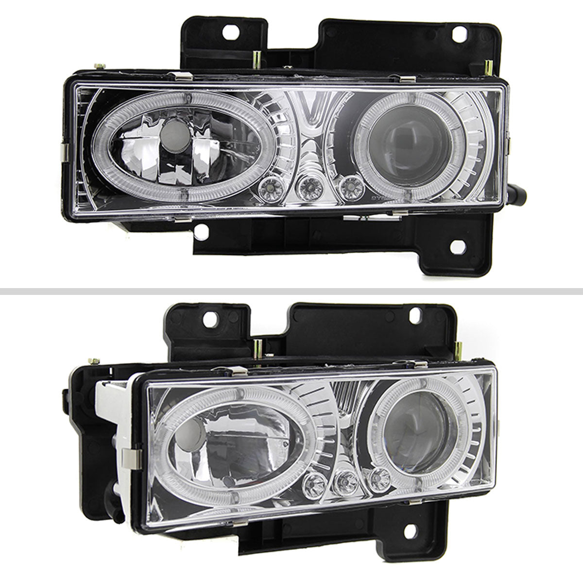 1988-1999 Chevrolet C/K C10/Blazer/Tahoe/Yukon/Sierra/Silverado Dual Halo Projector Headlights (Chrome Housing/Clear Lens)