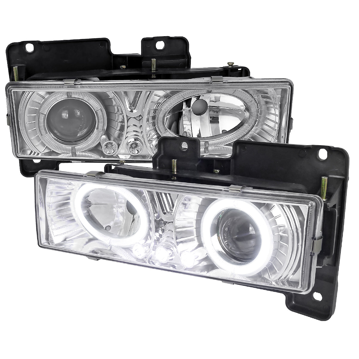 1988-1999 Chevrolet C/K C10/Blazer/Tahoe/Yukon/Sierra/Silverado Dual Halo Projector Headlights (Chrome Housing/Clear Lens)