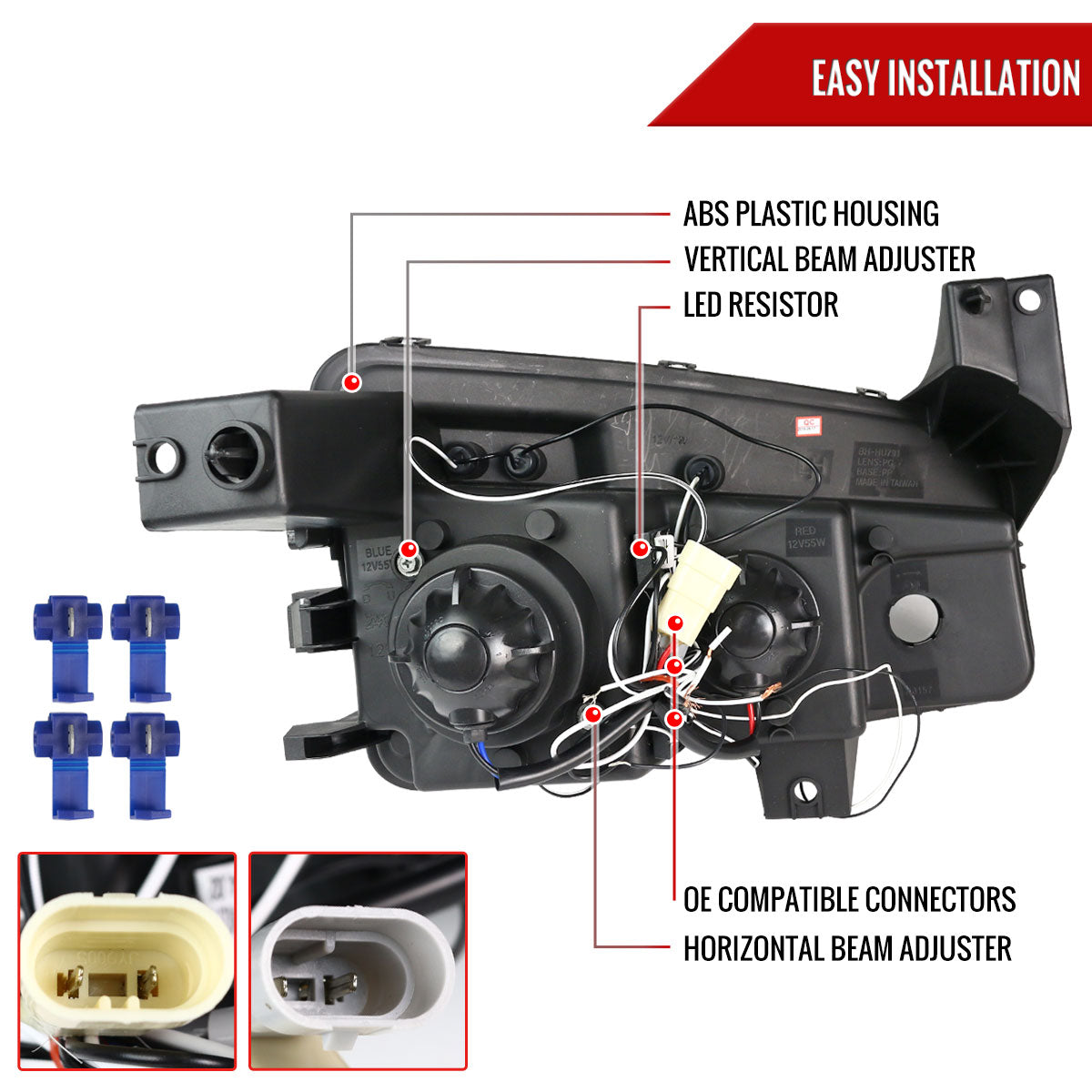 2005-2010 Dodge Charger Dual Halo Projector Headlights (Matte Black Housing/Clear Lens)