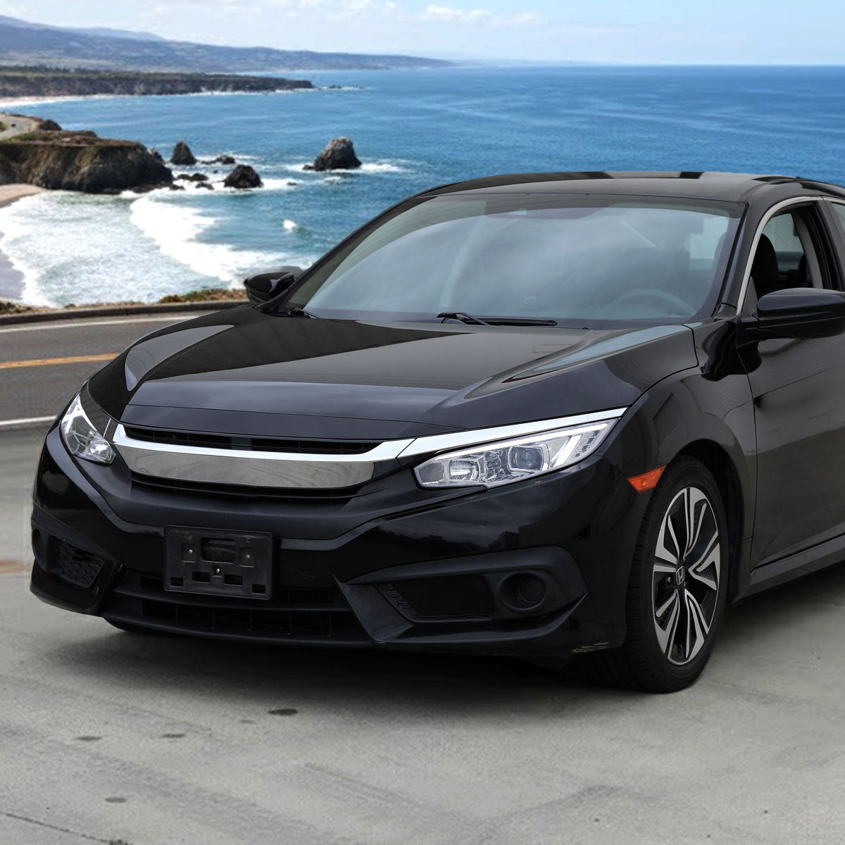 2016-2021 Honda Civic Projector Headlights w/ Switchback LED Sequential Turn Signals DRL Parking Light Strip (Chrome Housing / Clear Lens)