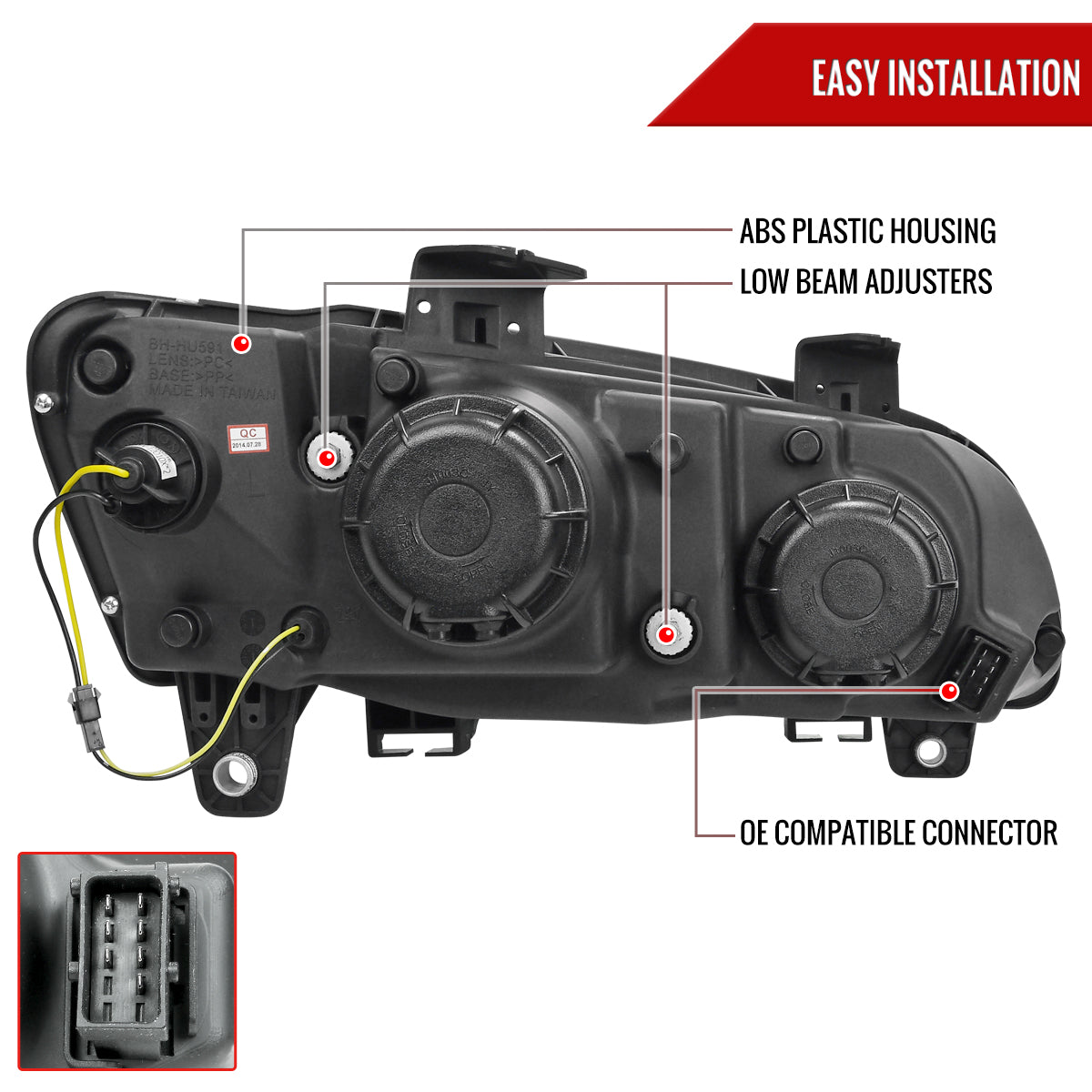 2008-2009 Pontiac G8 LED Bar Projector Headlights (Matte Black Housing/Clear Lens)