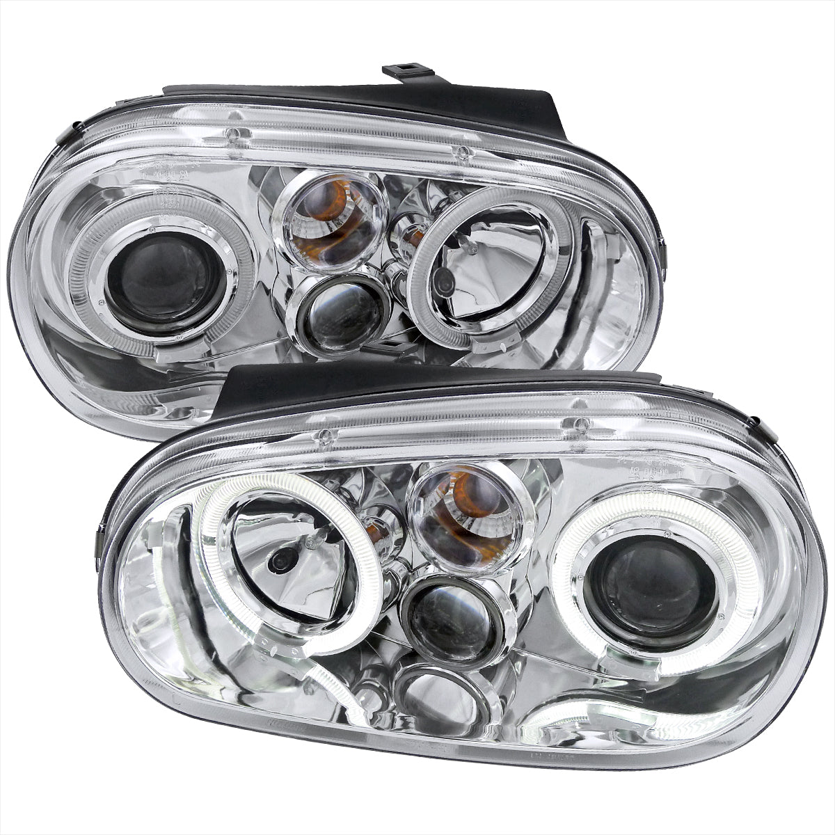 1999-2006 Volkswagen Golf Mk4 GTI/R32 Cabrio Dual Halo Projector Headlights (Chrome Housing/Clear Lens)