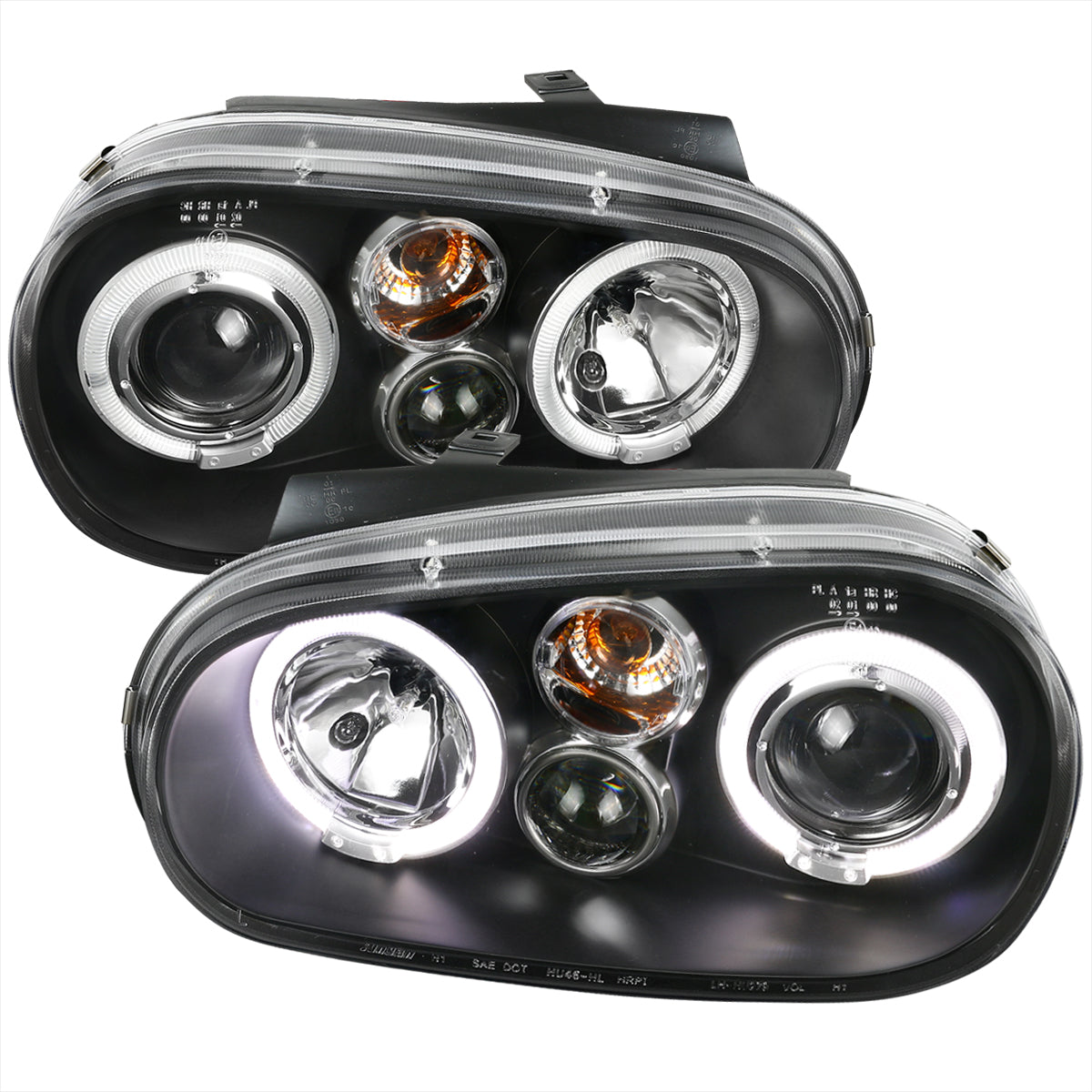1999-2006 Volkswagen Golf Mk4 GTI/R32 Cabrio Dual Halo Projector Headlights (Matte Black Housing/Clear Lens)