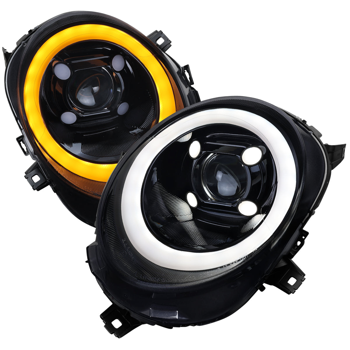 2014-2021 Mini Cooper F55 F56 F57 Projector Headlights Swithback LED DRL (Glossy Black Housing / Smoked Lens)