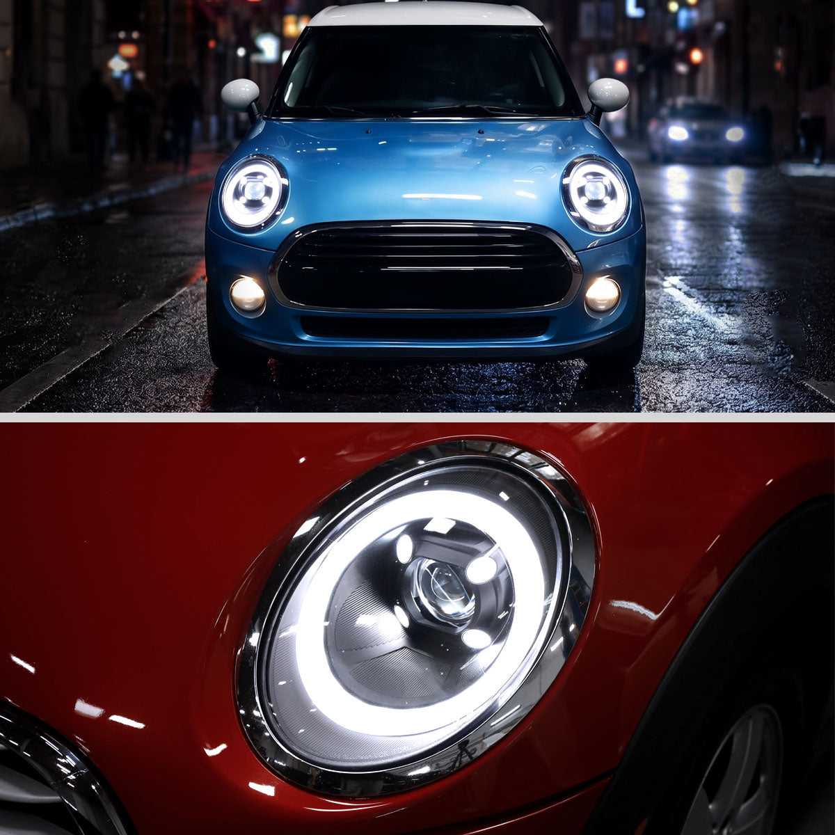 2014-2021 Mini Cooper F55 F56 F57 Projector Headlights Swithback LED DRL (Matte Black Housing / Clear Lens)