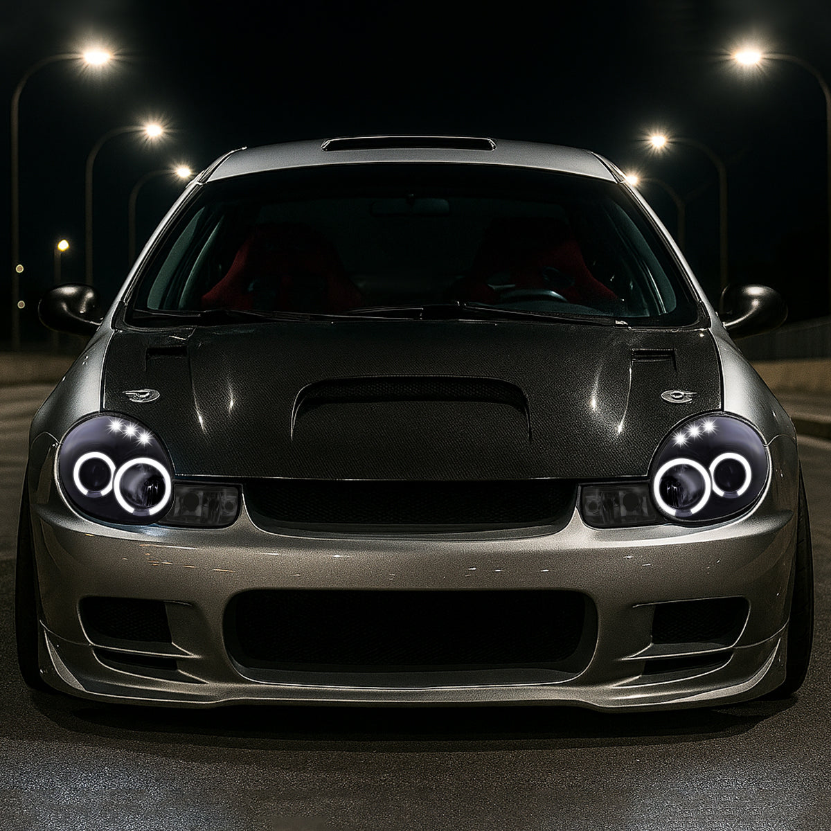 2000-2002 Dodge Plymouth Neon Dual Halo Projector Headlights (Glossy Black Housing/Smoked Lens)