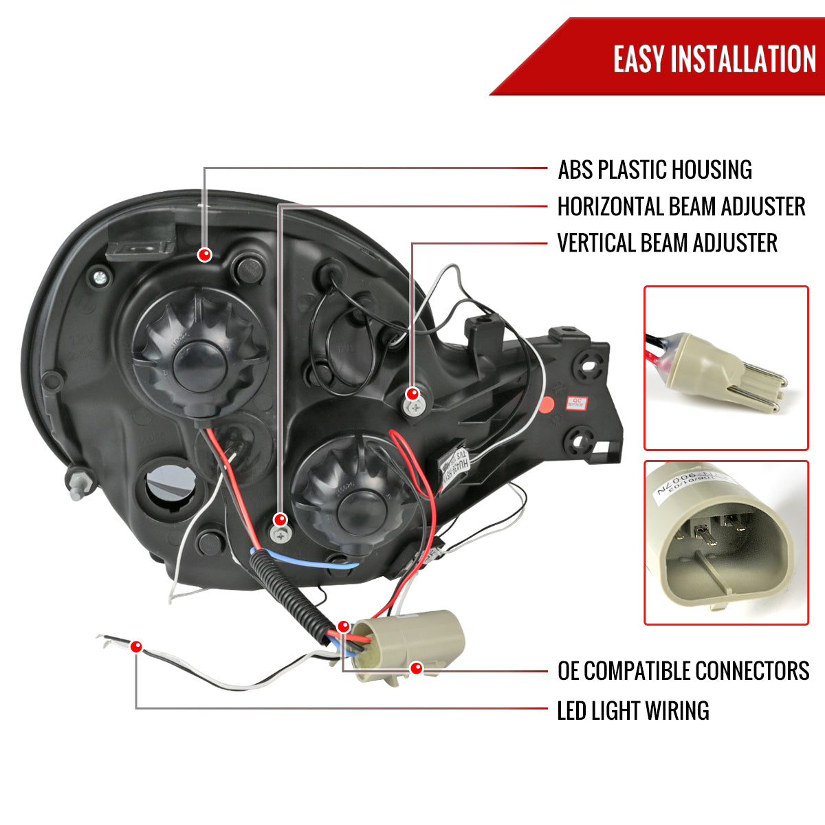 2002-2003 Subaru Impreza Dual Halo Bug Eye Projector Headlights (Glossy Black Housing/Smoked Lens)