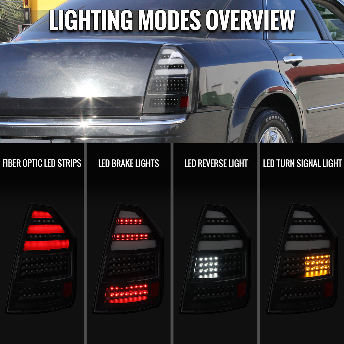2005-2007 Chrysler 300C V2 LED Tail Lights (Matte Black Housing/Clear Lens)