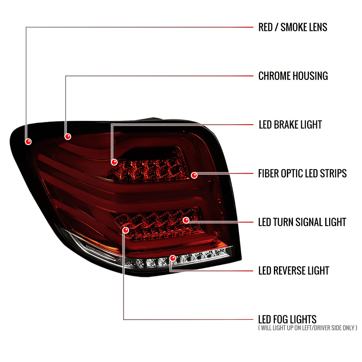 2006-2011 Mercedes Benz W164 ML Class LED Tail Lights (Chrome Housing/Red Smoked Lens)