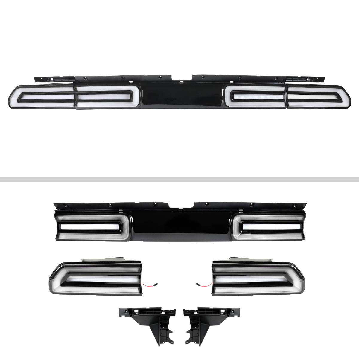 2008-2014 Dodge Challenger Sequential LED Turn Signal Tail Lights (Black Housing / Clear Lens / White Bars)
