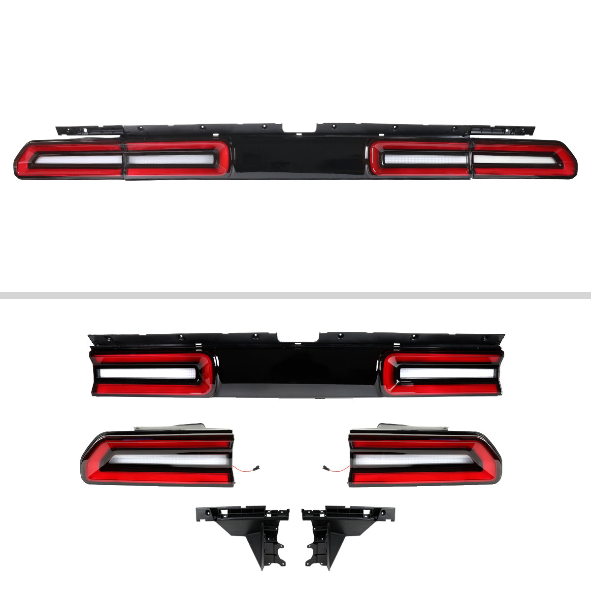 2008-2014 Dodge Challenger Sequential LED Turn Signal Tail Lights (Black Housing / Clear Lens / Red Bars)