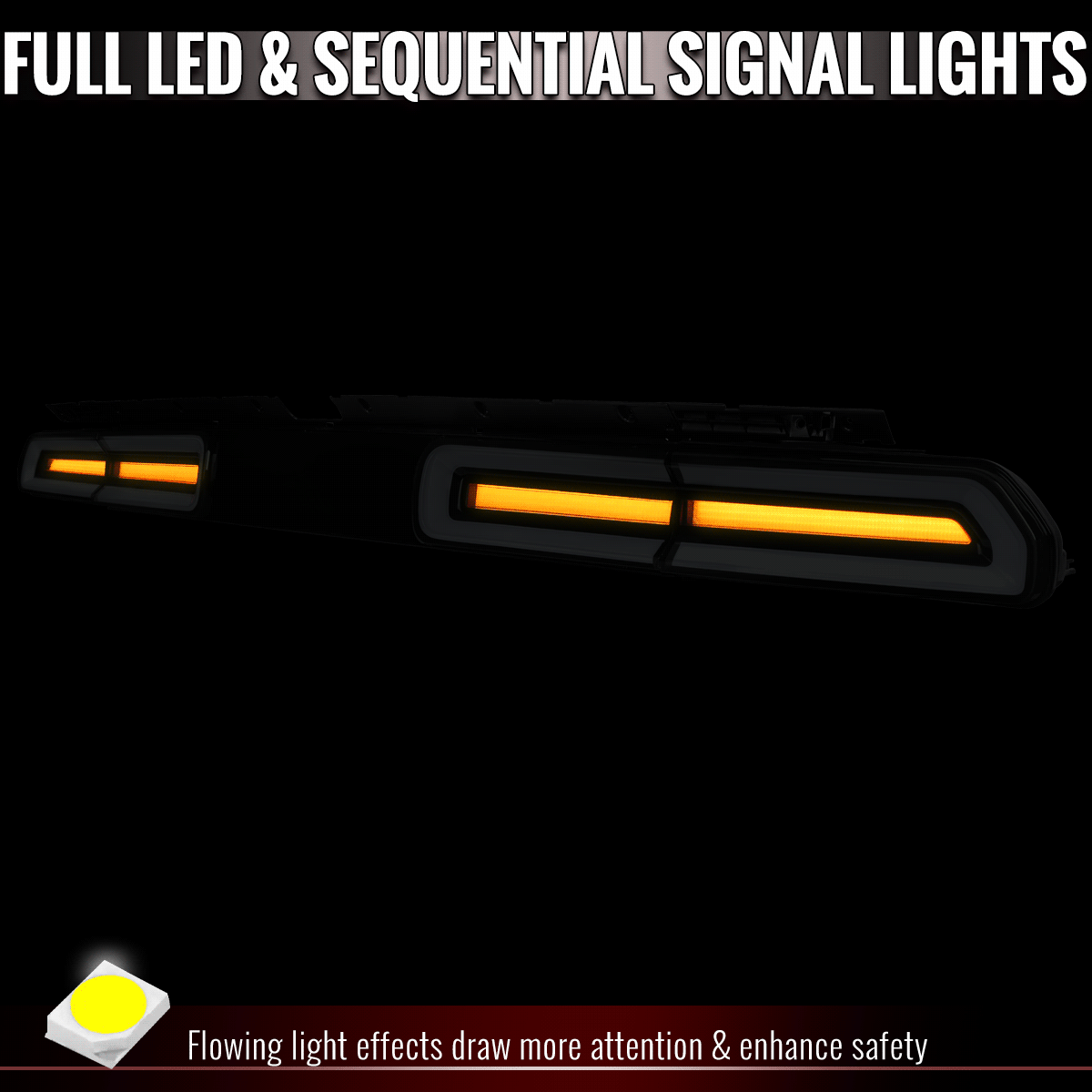 2008-2014 Dodge Challenger Sequential LED Turn Signal Tail Lights (Black Housing / Smoked Lens / White Bars)