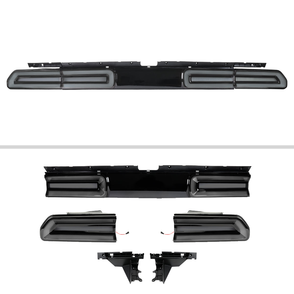 2008-2014 Dodge Challenger Sequential LED Turn Signal Tail Lights (Black Housing / Smoked Lens / White Bars)