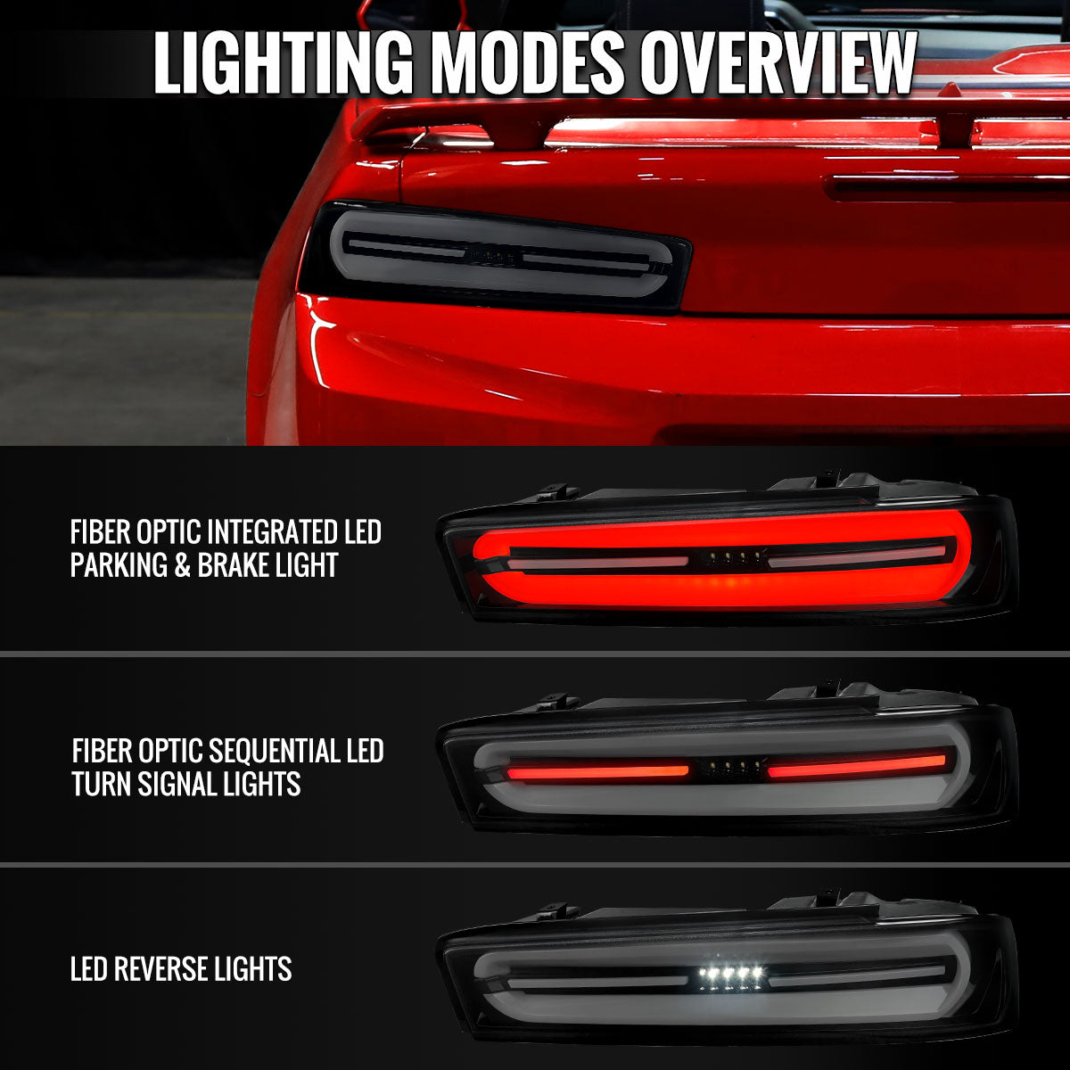 2016-2018 Chevrolet Camaro Full LED Sequential Tail Light (Glossy Black Housing / Smoked Lens)
